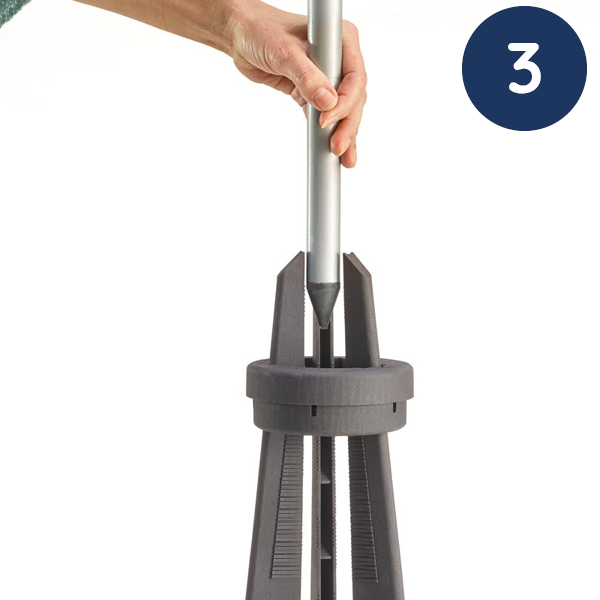 Baser half parasol assembly guide step 3 inset pole into base